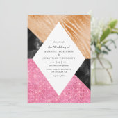 幾何グラムフェイクグリッターマーブル結婚ズ 招待状 (スタンド正面)