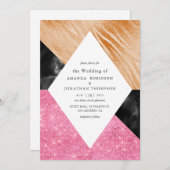 幾何グラムフェイクグリッターマーブル結婚ズ 招待状 (正面/裏面)