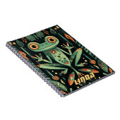 幾何グリーンカエルイラストレーション ノートブック (右側)