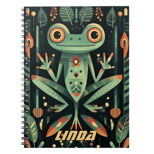 幾何グリーンカエルイラストレーション ノートブック (正面)