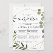 幾何グリーンユーカリのリハーサルディナー 招待状 (正面)