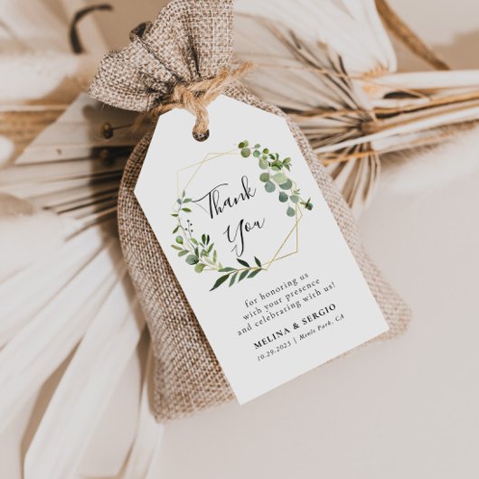 幾何グリーンユーカリ結婚リーフありがとう ギフトタグ