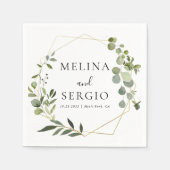 幾何グリーンユーカリ葉スのナ結婚プキン スタンダードカクテルナプキン (正面)