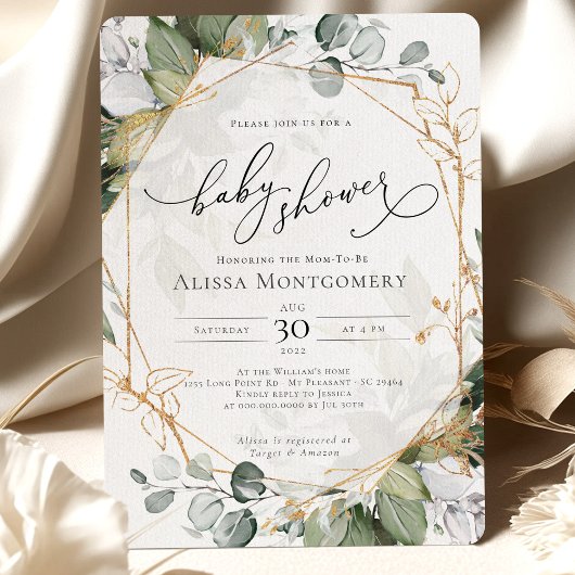 幾何グリーン金ゴールドベビーシャワー招待状 招待状