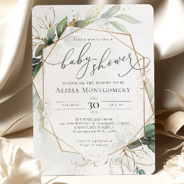 幾何グリーン金ゴールドベビーシャワー招待状 招待状