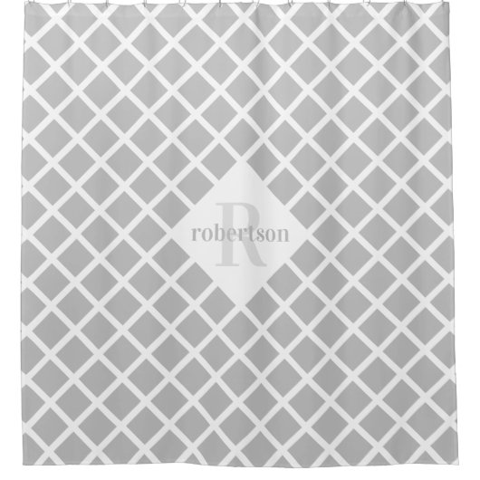 幾何グレーと白のモノグラム シャワーカーテン (正面)