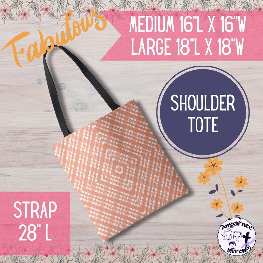 幾何コーラルプレイドキルトスクエア トートバッグ