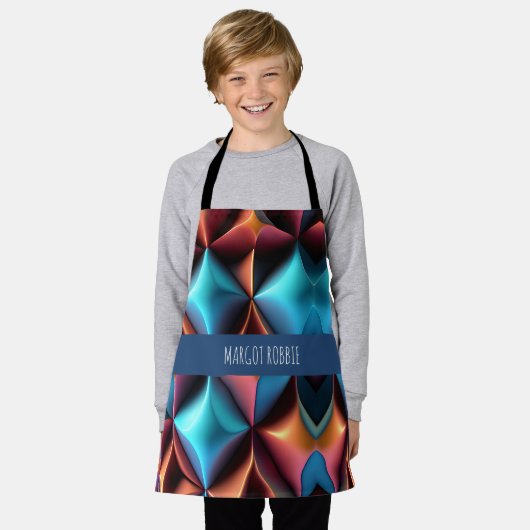 幾何サイケデリックハニカム青パターン エプロン (着用した状態)