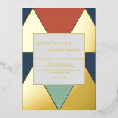 幾何スタイリッシュエレガントモダンシック結婚金ゴールド 箔招待状 (正面)