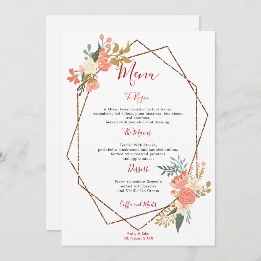 幾何スタイリッシュフレームアンブローズ花模様結婚の メニュー (正面/裏面)