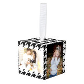 幾何スタイリッシュ白黒パタ千鳥格子のーン キューブオーナメント (正面アングル)