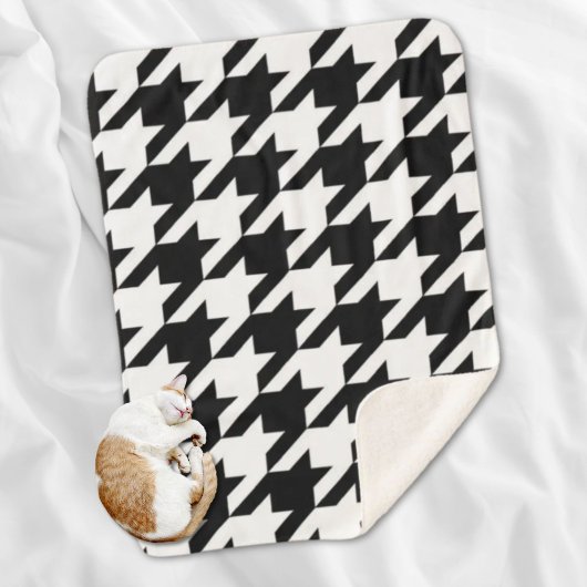 幾何スタイリッシュ白黒パタ千鳥格子のーン シェルパブランケット