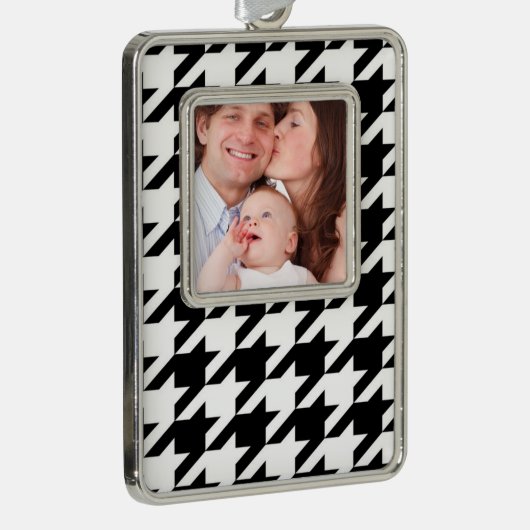 幾何スタイリッシュ白黒パタ千鳥格子のーン シルバープレートフレームオーナメント (右)