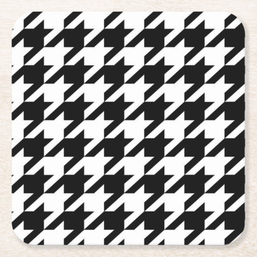 幾何スタイリッシュ白黒パタ千鳥格子のーン スクエアペーパーコースター (正面)