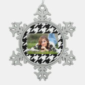 幾何スタイリッシュ白黒パタ千鳥格子のーン スノーフレークピューターオーナメント (正面)