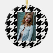 幾何スタイリッシュ白黒パタ千鳥格子のーン セラミックオーナメント (正面)