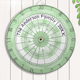 幾何スタイリッシュ線アートグリーンホワイト名前をカスタムする ダーツボード