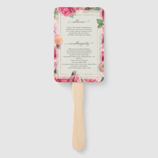 幾何スタイリッシュ赤面ピンクフローラ救バラ ハンドファン (裏面)