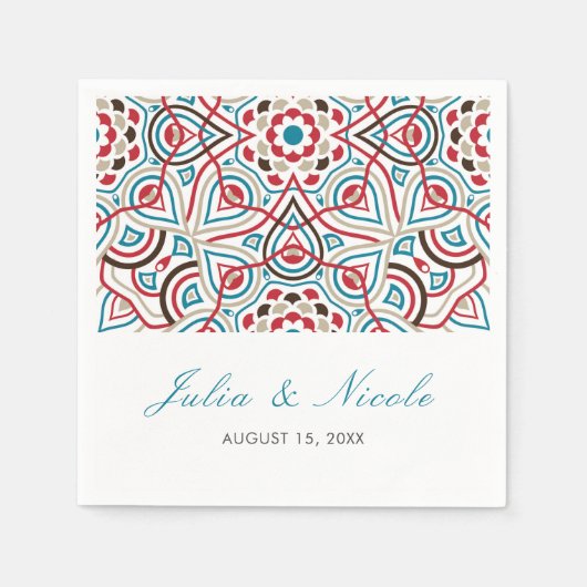 幾何スタイル銅金属結婚の スタンダードカクテルナプキン (正面)