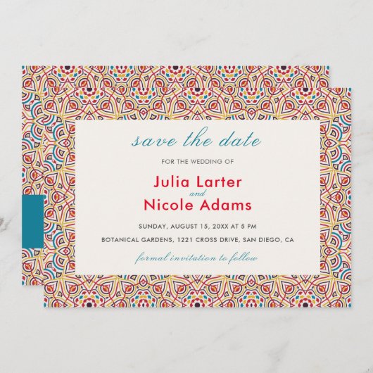 幾何スタイル銅金属結婚の セーブザデート (正面/裏面)