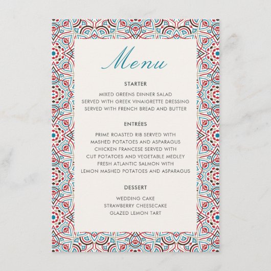 幾何スタイル銅金属結婚の メニュー (正面)