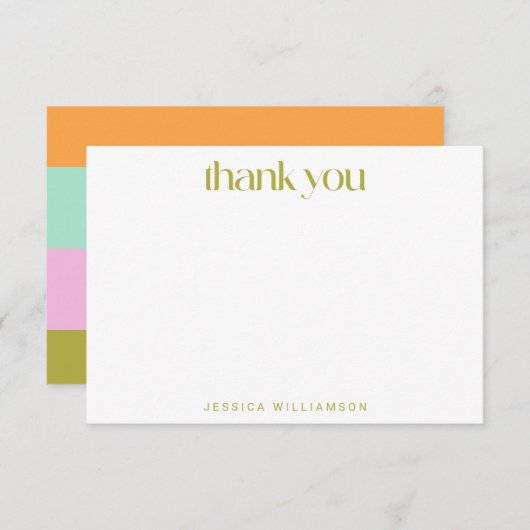 幾何ストライプグリーンパステルカスタムブライダルシャワー サンキューカード (正面/裏面)
