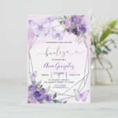 幾何スペインの紫色フローラバタフライバウティゾ 招待状 (スタンド正面)