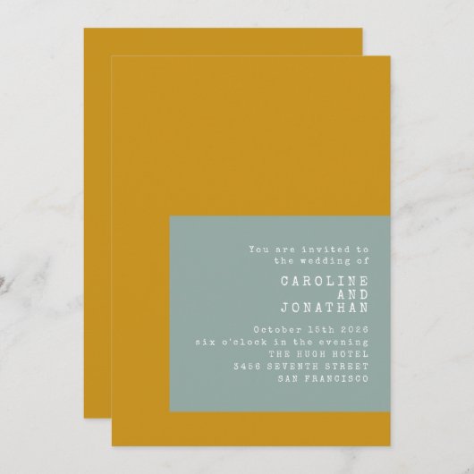 幾何タイプライター文字マスタード結婚セージ 招待状 (正面/裏面)