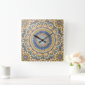 幾何タイルパターン、モロッコ スクエア壁時計 (ホーム)