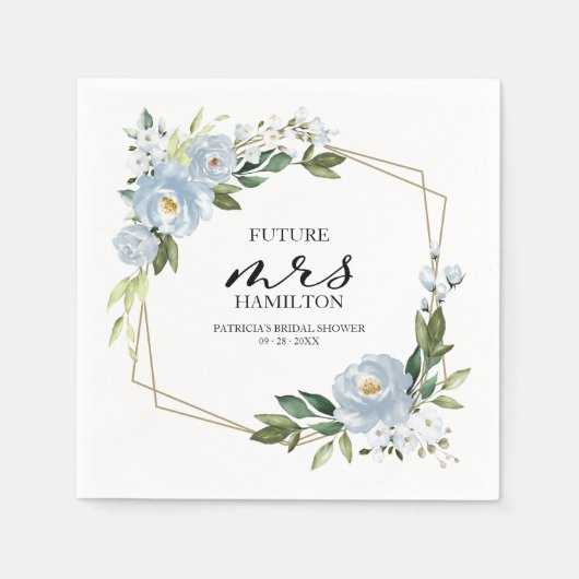 幾何ダスティブルーフローラブライダルシャワー スタンダードカクテルナプキン (正面)