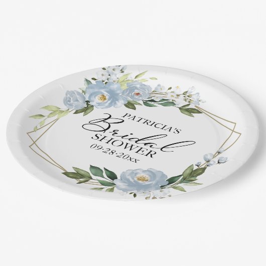 幾何ダスティブルーフローラブライダルシャワー ペーパープレート (アングル)