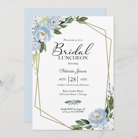 幾何ダスティブルーフローラブライダル昼食会 招待状 (正面/裏面)