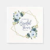 幾何ダスティブルー金ゴールドフローラブライダルシャワー スタンダードカクテルナプキン (正面)