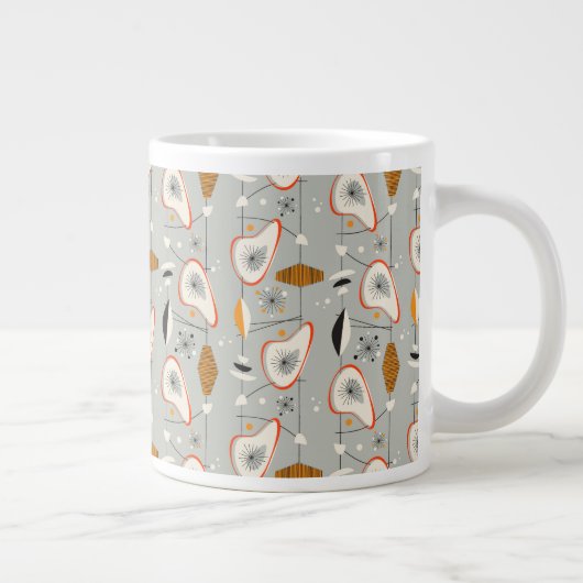 幾何ティール(緑がかった色)と青のパターン ジャンボコーヒーマグカップ (右)