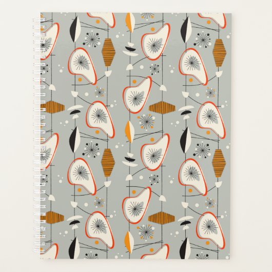 幾何ティール（緑がかった色）と青のパターン プランナー手帳 (正面)