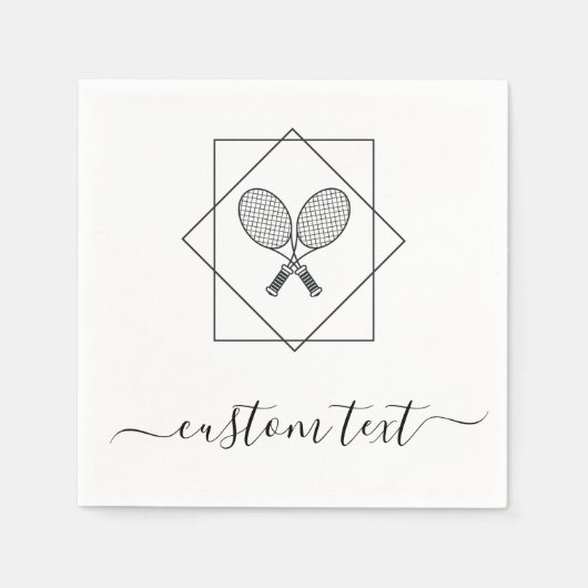 幾何テニスラケットヴィンテージレトロ白黒 スタンダードカクテルナプキン (正面)