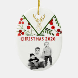 幾何トナカイモダンホリーフォトオーナメント セラミックオーナメント