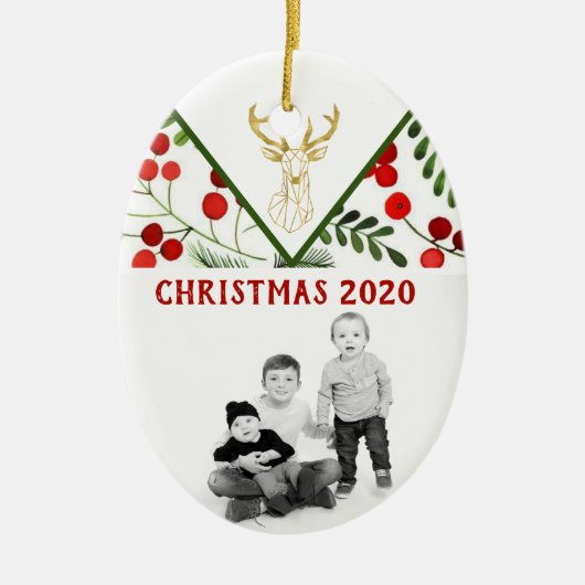 幾何トナカイモダンホリーフォトオーナメント セラミックオーナメント (正面)