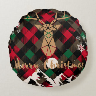 幾何トナカイ格子模様クリスマス装飾用クッション ラウンドクッション
