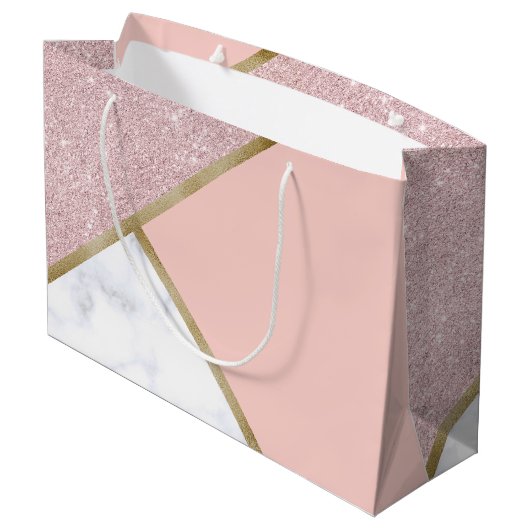 幾何バラエレガント金ゴールドグリッター白大理石 ラージペーパーバッグ (裏面アングル)