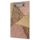 幾何バラ金ゴールド赤面グリッターヒョウパターン クリップボード (左)