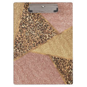 幾何バラ金ゴールド赤面グリッターヒョウパターン クリップボード (正面)
