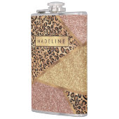 幾何バラ金ゴールド赤面グリッターヒョウパターン フラスク (左)