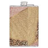 幾何バラ金ゴールド赤面グリッターヒョウパターン フラスク (裏面)