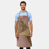 幾何バラ金ゴールド赤面グリッターレオパード エプロン (着用した状態)