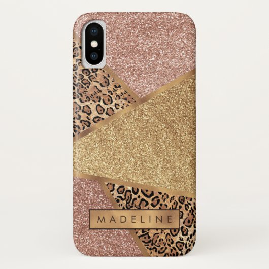 幾何バラ金ゴールド赤面グリッターLeopard Print Case-Mate iPhoneケース (裏面)