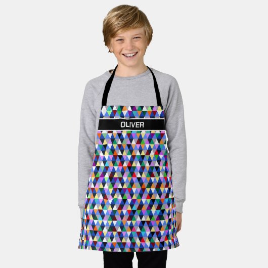 幾何パーソナライズされたカラフルパターン エプロン (着用した状態)