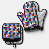 幾何パーソナライズされたカラフルパターン 鍋つかみ&鍋敷きセット (正面/裏面)