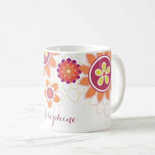 幾何パーソナライズされたレトロ花マグ コーヒーマグカップ (正面右)