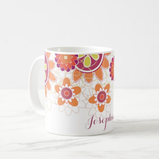 幾何パーソナライズされたレトロ花マグ コーヒーマグカップ (正面左)